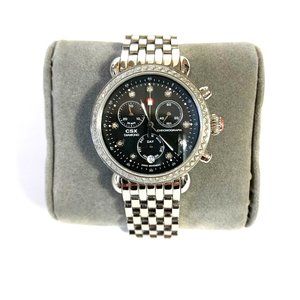 Michele EUC Silver CSX 109 Diamond Black Ladies Watch MW03M01A1928